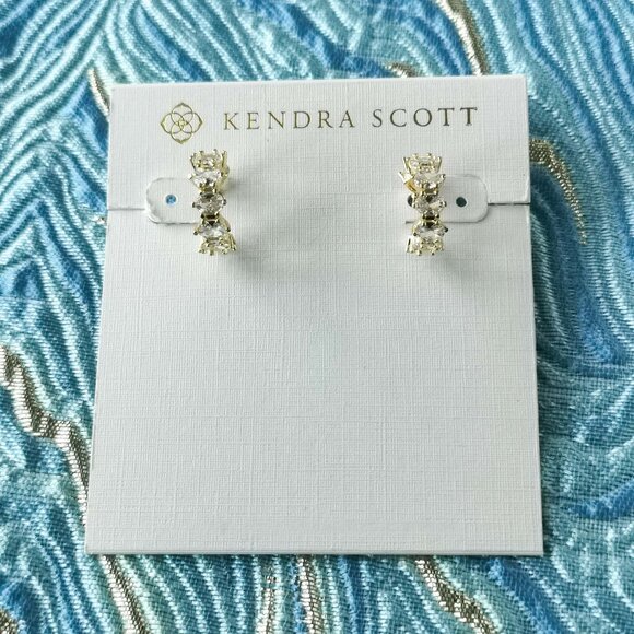 Kendra Scott Jewelry - Kendra Scott Cailin Gold White Crystal Huggie Earrings. New with pouch